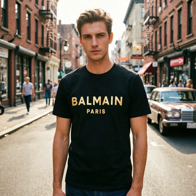 In-Stock Balmain Short-Sleeve Wholesale Men's Casual Crew Neck T-Shirt