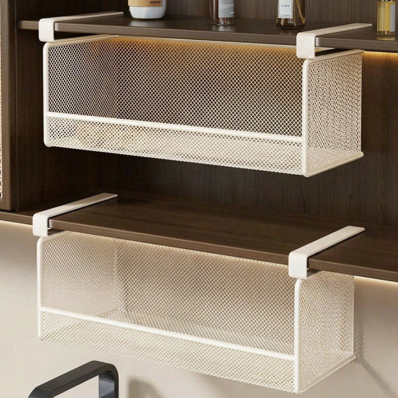 Hanging layered basket bookshelf under the bathroom mirror cabinet, storage rack for miscellaneous items in the entryway, kitchen, or closet