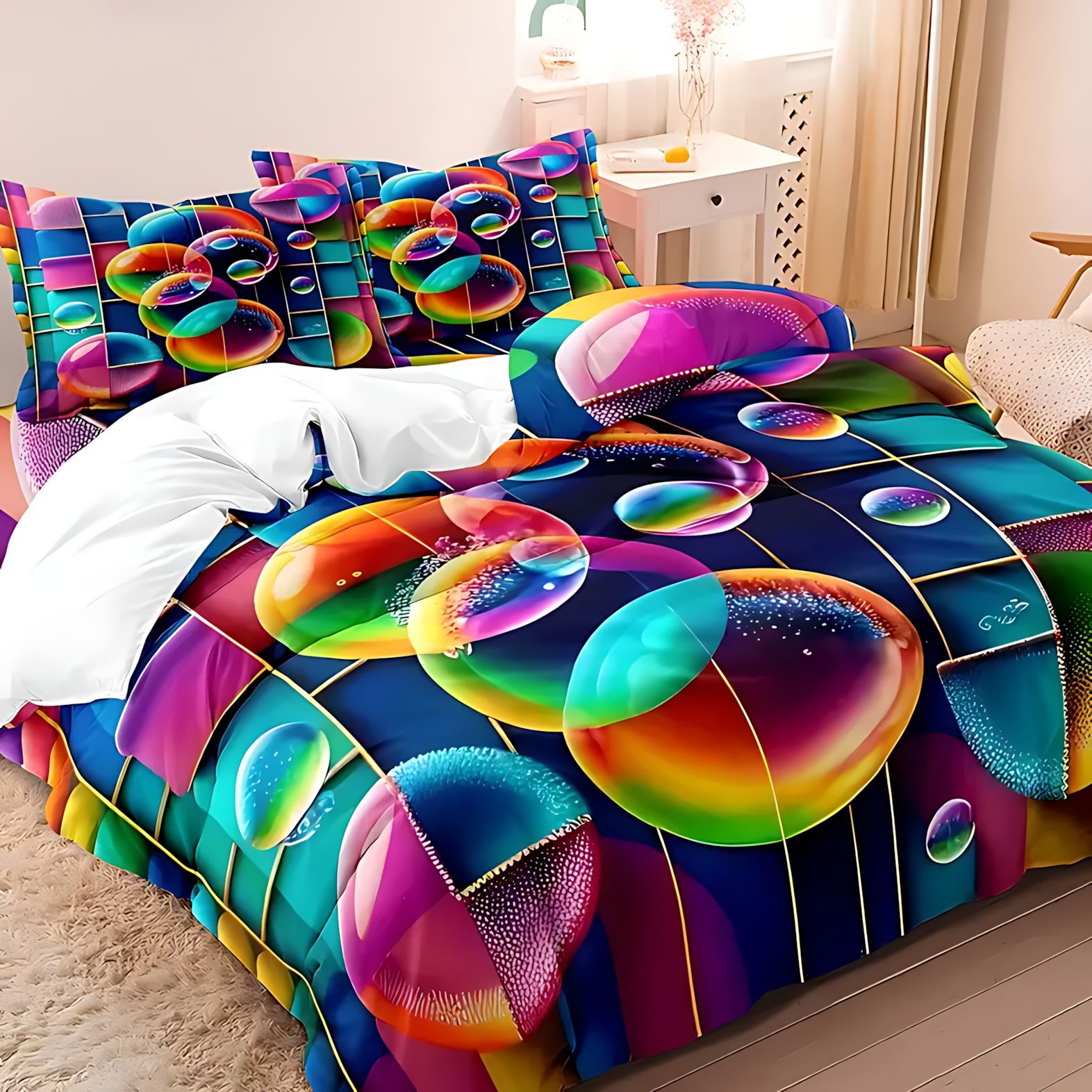 TEMU / JIT abrasión colchón kit burbuja de color impresión digital 3D fuente de ropa de cama fabricantes