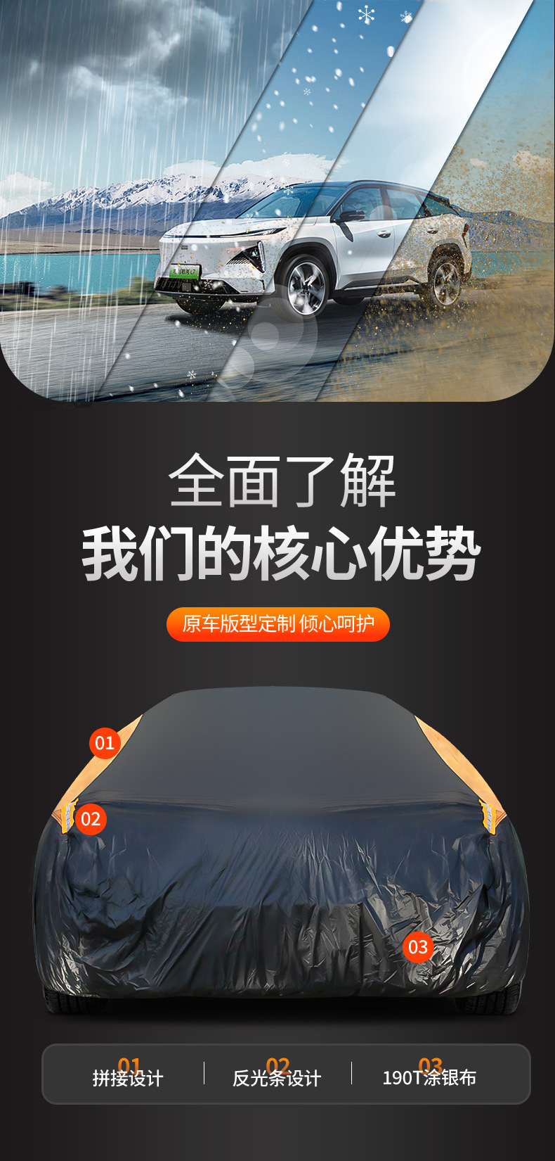 Car Cover 190t Silver-Coated Fabric Color-Blocked Car Cover Full Vehicle Sun Protection Cover Universal for All Seasons Waterproof and Dustproof Cover