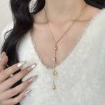 新款法式铜镀真金水滴长款项链简约百搭毛衣链锁骨链跨境饰品批发