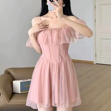 特价清仓保守冬季少女粉红色遮肚泳装泳衣女连体泡温泉高级感泳装