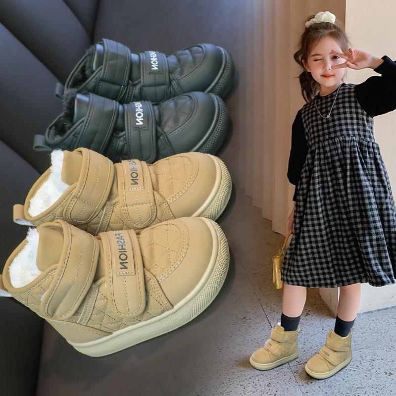 Zapatos de algodón para niñas 2025 invierno nuevo veludo botas de calentamiento para niños botas de nieve para niños botas de algodón de moda