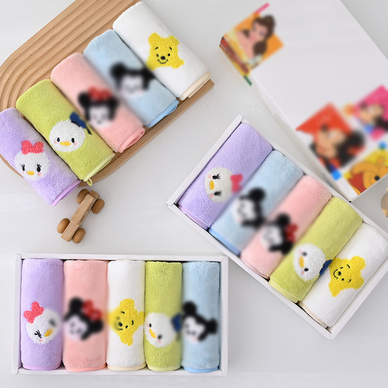 5-Pack Cartoon Children's Small Square Towels, Embroidered Coral Fleece, Thickened, Absorbent, Hangable Face Towels 5-Pack Cartoon Children's Small Square Towels, Embroidered Coral Fleece, Thickened, Absorbent, Hangable Face Towels