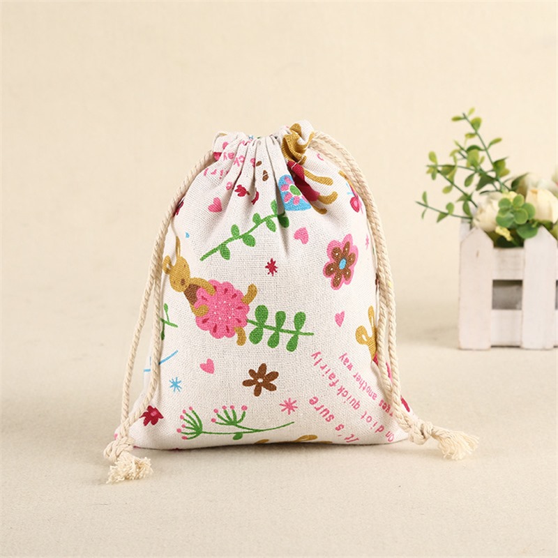 厂家创意印花圣诞手提棉布袋 大米茶叶防潮收纳抽绳束口袋