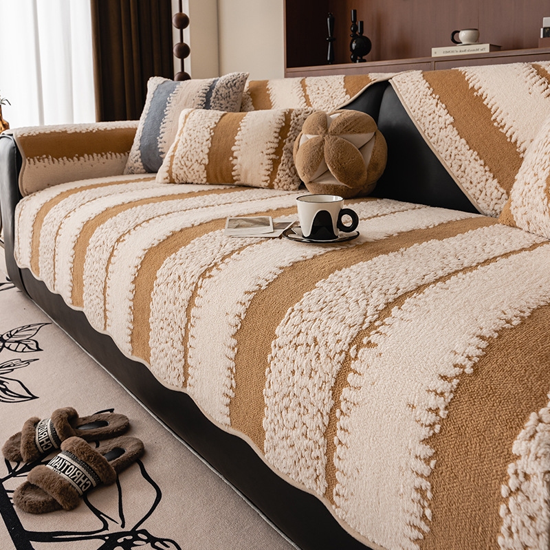 Luz de lujo de alto nivel felt sofá cojín de cuero otoño invierno fijo antideslizante cojín recto 2024 nuevo tipo cubierta tela de invierno