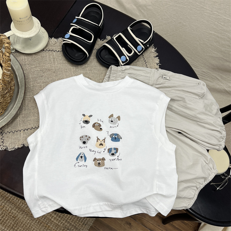 Children's Cartoon Vest 2026 New Summer Boys' Snowflake Cotton Thin Sleeveless Top Stylish T-Shirt for Young Kids