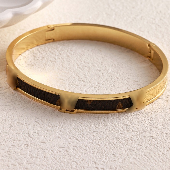 European and American Cross-Border Luxury Titanium Steel Bracelet for Women, Open Letter Design with Lv Logo, 18K Gold Non-Fading Bracelet