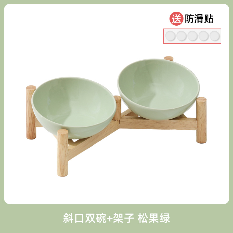 Bisel biselada tazón de cerámica suministros para mascotas gato y perro tazón de comida tazón para beber doble tazón antidetonantes protección del cuello del pie alto