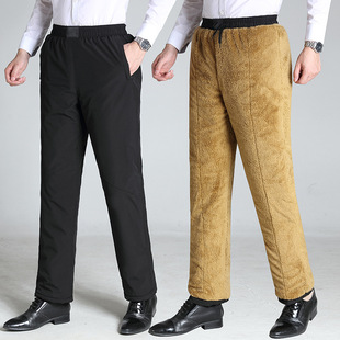 In-Stock Middle-Aged and Elderly Men's Cotton Pants for Winter, Fleece-Lined, Thickened, Loose-Fitting, Northeast Lamb Wool Pants for Dad and Grandpa