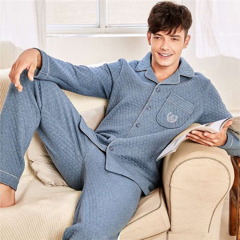 Primavera y otoño se puede usar para hombre pesado pijama intercalado aire caliente algodón otoño y invierno ropa para el hogar de hombre grande