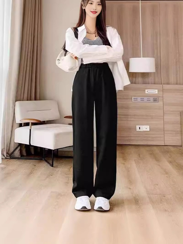 黒のスーツパンツ レディース 2025 夏 高級感のあるドレープ感 ゆったりワイドレッグパンツ ハイウエスト カジュアル ストレート ロングパンツ|undefined