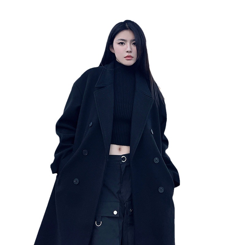 Abrigo de lana negro de alta calidad para hombres Otoño e Invierno 2023 nuevo estilo coreano de media longitud traje británico trench Coat