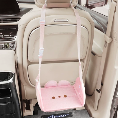 Children's Car Rear Leg Rest Universal Foot Pad - pink-bunny-winter-and-summer-use-embroidered-style