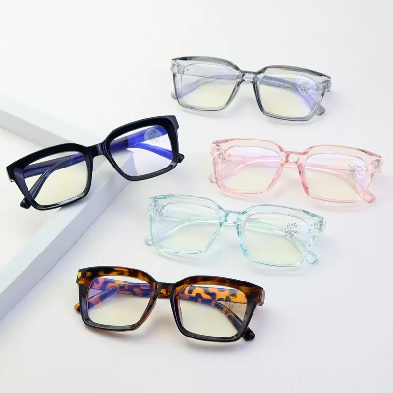 跨境亚马逊方形防蓝光眼镜女时尚米钉护目平光镜多色透明镜框眼镜
