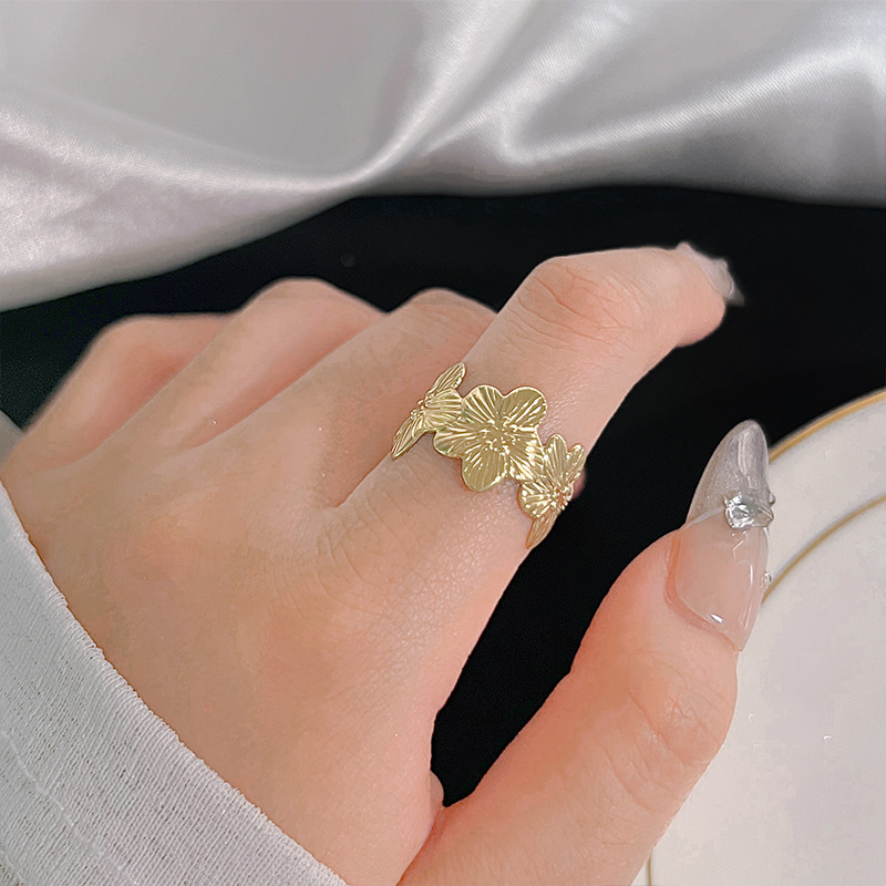 新中式复古沙金开口可调节戒指女新款时尚甜美轻奢小众精致指环|undefined