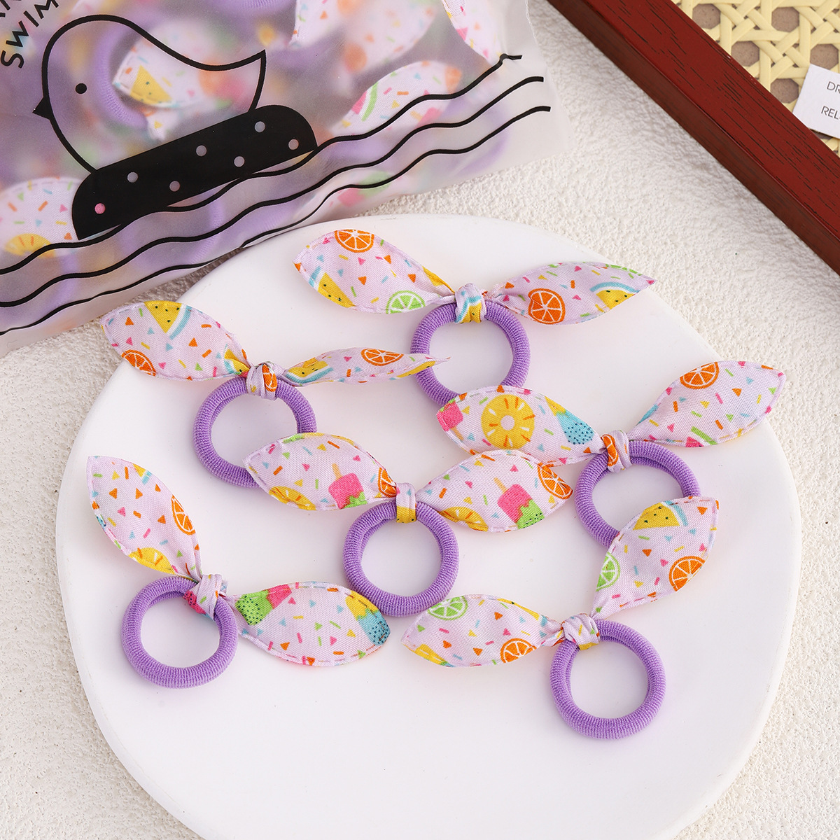Flores rotas orejas de conejo toalla anillo de cabello no daña cabello toalla anillo de cabello para niños adornos de cabello cuerda de cabeza lindo sin marcas de cabello