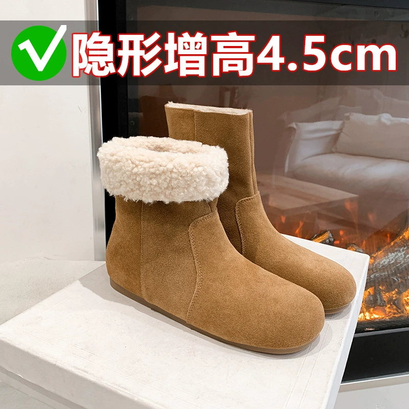 Fleece retro low boots, genuine leather, 2024 years