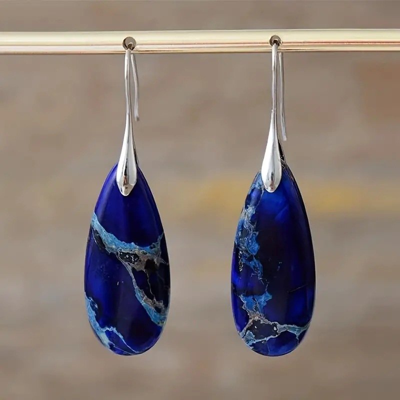Jasmine cross-border Europe and the United States hot-selling drop-shaped colorful pine stone pendant earrings fashion bohemian women's earrings