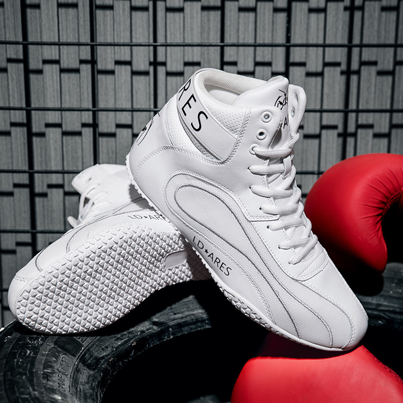 New Boxing Shoes Men's Large Size Genuine Leather Sanda Shoes High-Top Fighting Comprehensive Training Wrestling Shoes Soft Sole