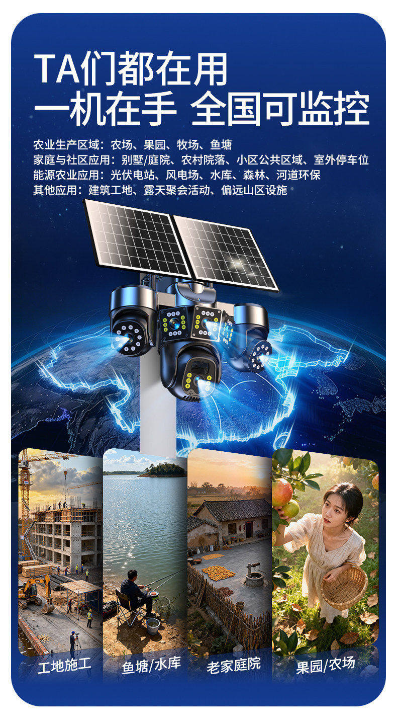 Solar-Powered Surveillance Camera 360-Degree Coverage Outdoor No Power No Network HD Night Vision 2026 New Model