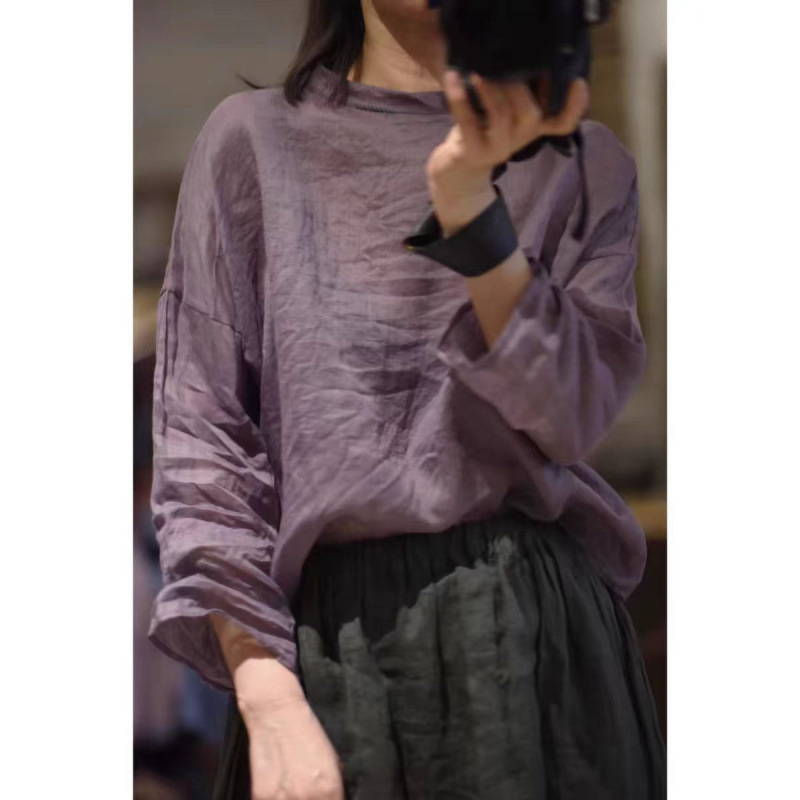 Clearance to pick up leakage ~ retro casual loose plus size pullover small shirt women's collar light cotton linen sunscreen T-shirt blouse