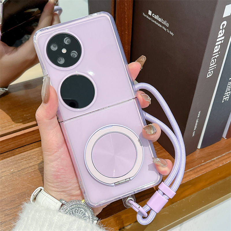 適用華為ポケット2携帯ケース純色pocketS折り畳みスクリーン円形スタンド手綱女性保護カバー|undefined