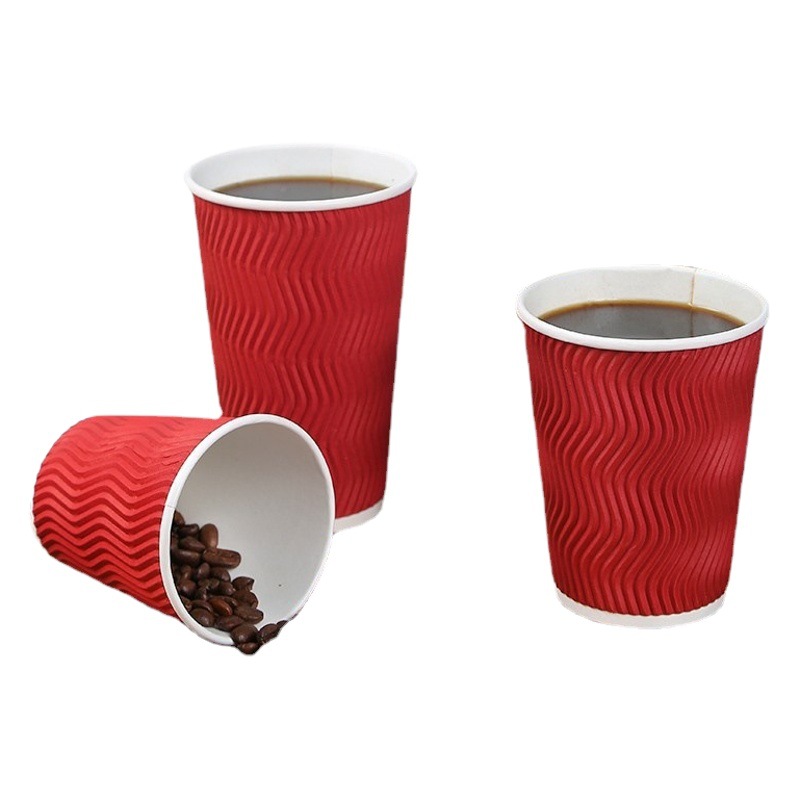 Taza de papel corrugado de doble capa gruesa roja Logotipo de impresión desechable personalizado anti-escaldado bebida caliente café leche té para llevar