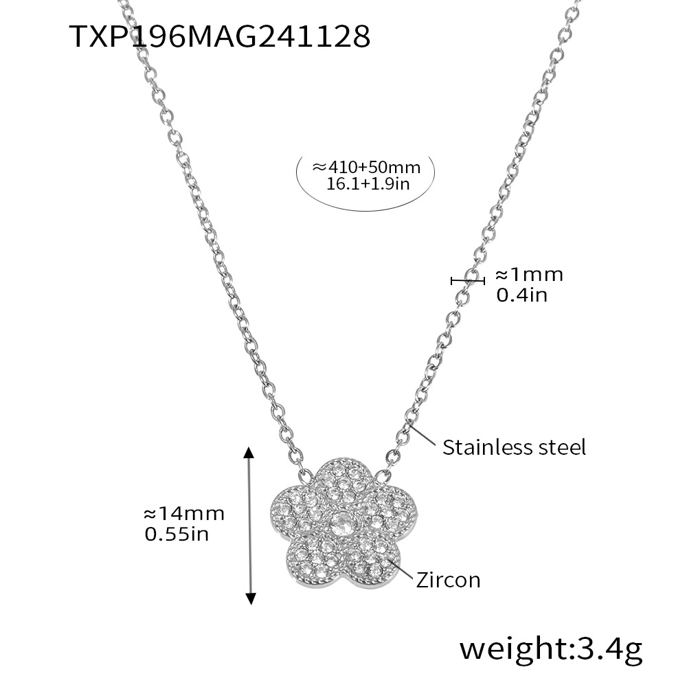 Flores de ciruela incrustadas de zircón superbrillo de diamante de lujo temperamento collar pulsera de acero inoxidable Dongguan conjunto de joyas mujeres