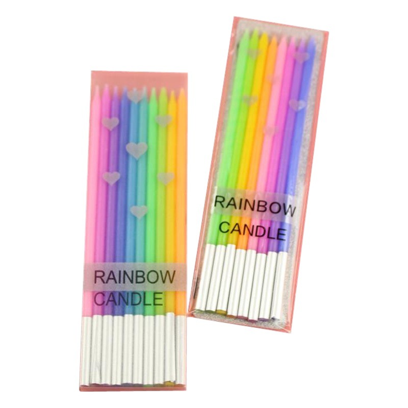 Al por mayor vela de cumpleaños creativo Arco Iris gradiente color barra larga vela de la torta de cumpleaños vela delgada