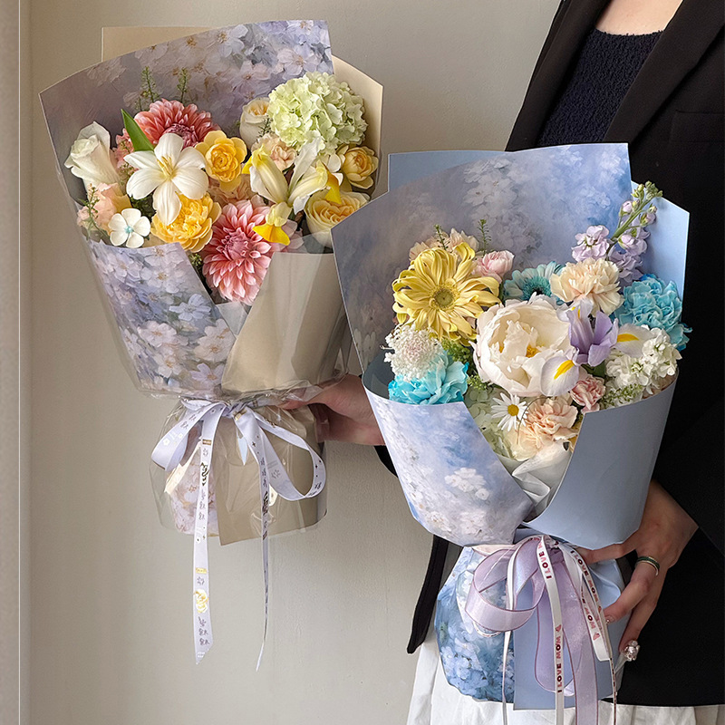 新款防水春田花速成片一体成型定型片花束包装纸鲜花包装纸批发