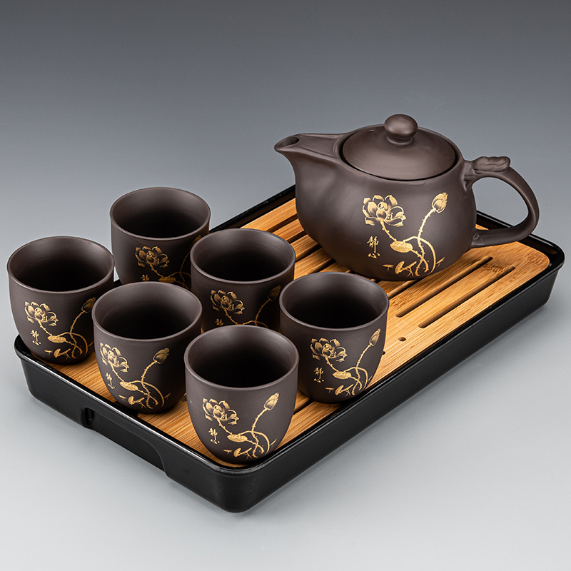 ✲☾☾✲자색모래/용냄비(연화) + 여섯컵 + 직사각형(줄무늬) 검정✲☾☾✲