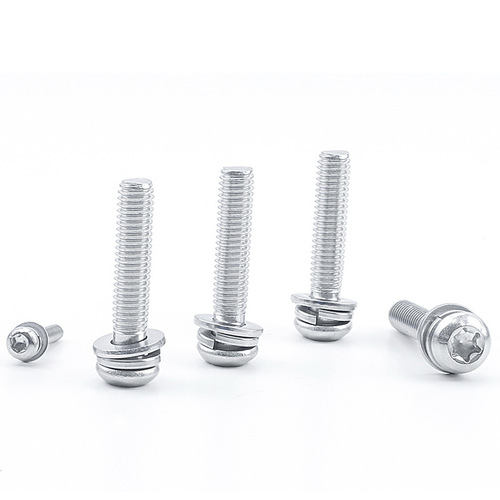 304 stainless steel plum blossom three combination screws plum blossom round head flat spring washer three combination screws bolts M4/M5/M6