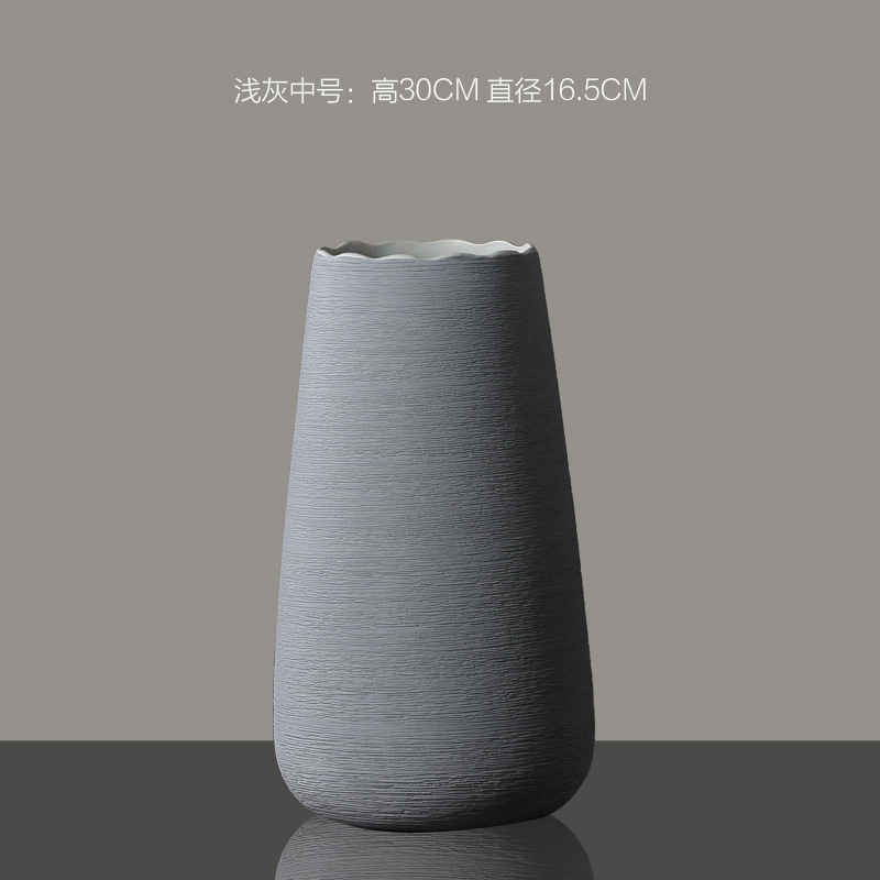 Decoración de jarrón de cerámica gris blanco y negro cepillado simple moderno Decoración de escritorio de sala de estar Decoración de arreglo floral seco