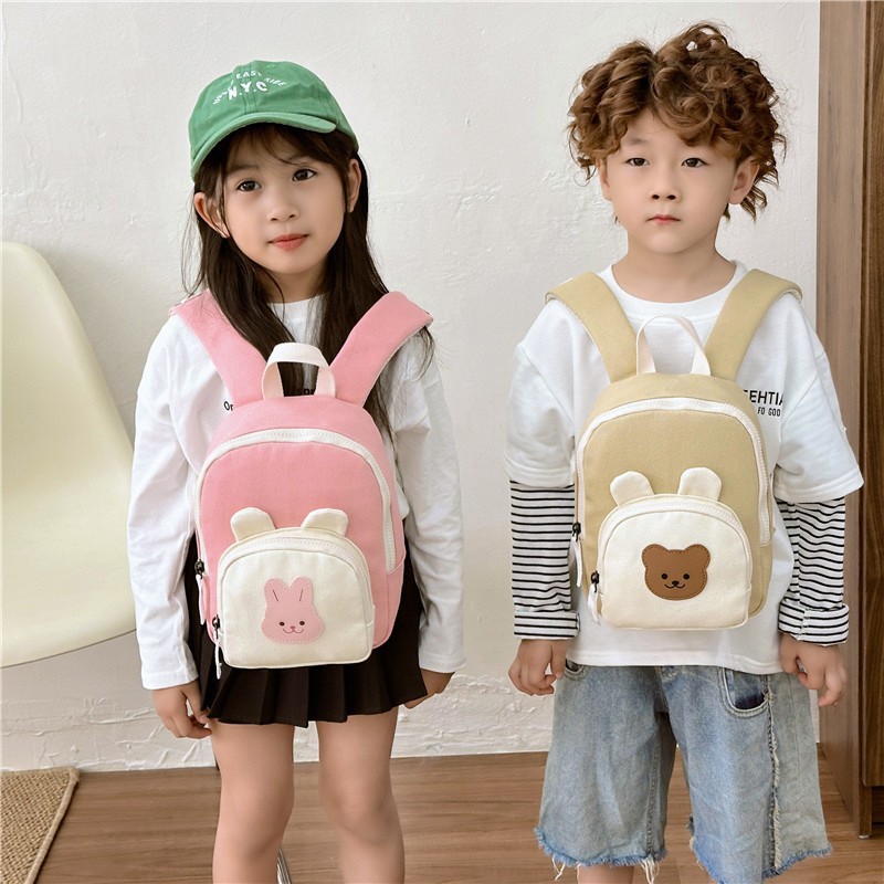 Children's Bag, Kidsren's School Bag, Cute Cartoon Kindergarten Backpack, Male and Female Baby Burden-Reducing Canvas Bag