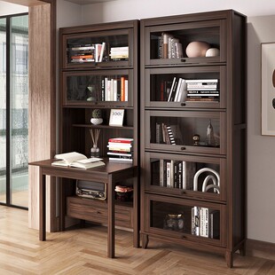 American Style Desk Bookshelf Integrated Home Student Computer Desk Foldable Writing Desk Bedroom Bookcase One-piece Study Table