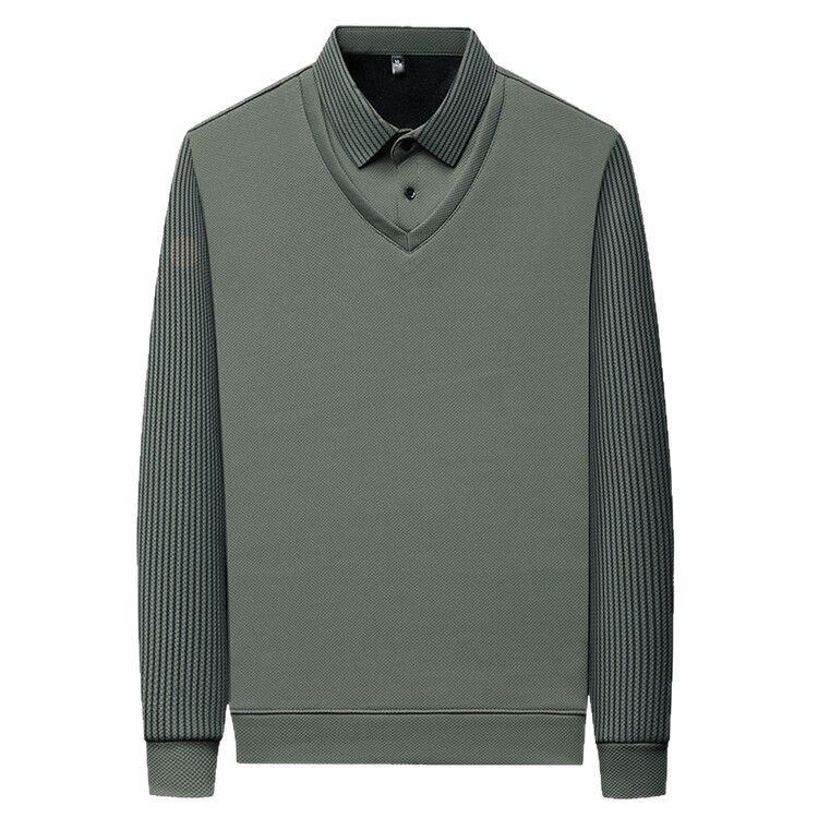 Men's Polo Shirt Long Sleeve Spring and Autumn Fashion Casual Men's Fake Two Striped Lapel T-Shirt Base Clothes Wholesale