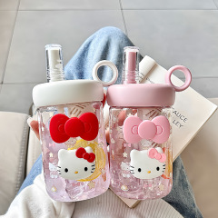夏女の子プラスチックカップキティ猫かわいい高颜値ストローカップ大容量学生ポータブルスポーツカップ