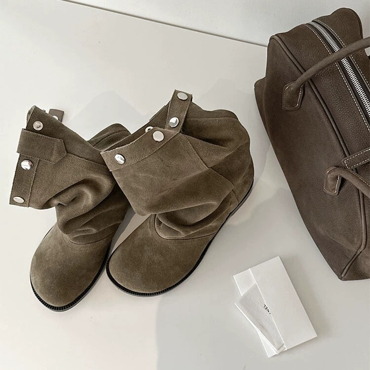 Sheepskin version~Vintage frosted open-toe warm slip-on slippers for outdoor wear, thick-soled furry slippers for women, plush casual cotton slippers Sheepskin version~Vintage frosted open-toe warm slip-on slippers for outdoor wear, thick-soled furry slippers for women, plush casual cotton slippers