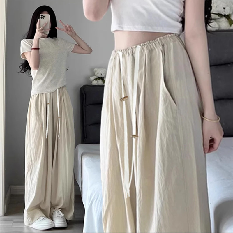 Pregnant Women's Pants 2024 New Outfit Yamamoto Pants Spring and Summer Thin Drawstring New Design Full Stage Wide Leg Pants