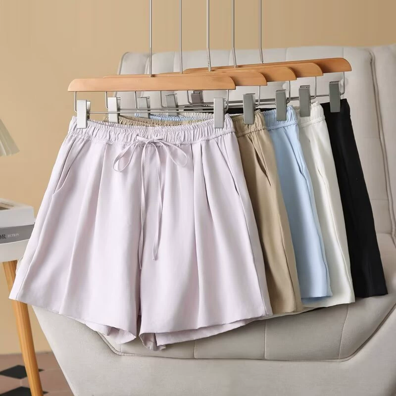 Женские летние свободные универсальные повседневные спортивные шорты с высокой талией и эластичной резинкой на шнурке больших размеров 8005-2.