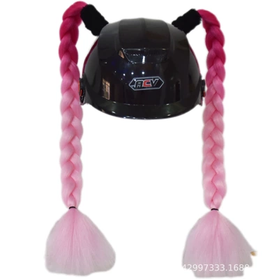 Two Colorful Ponytail Braids, Motosiklet dəbilqələri - 1-pair-of-rose-pink-ponytails