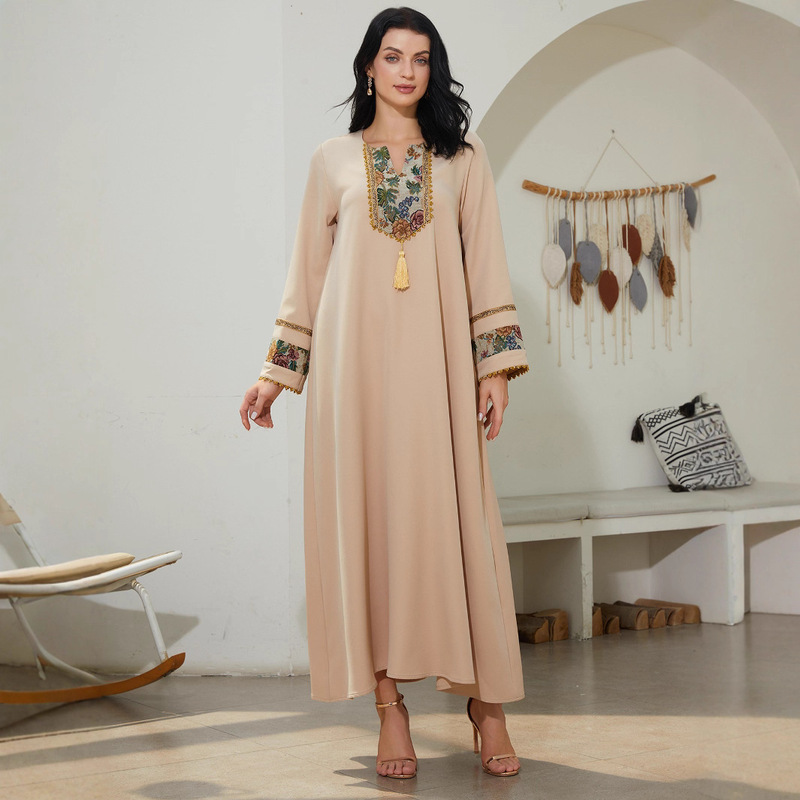Nc102 Foreign Trade Robe Wholesale New Style Patchwork Ethnic Style Dress Abaya Long Dress