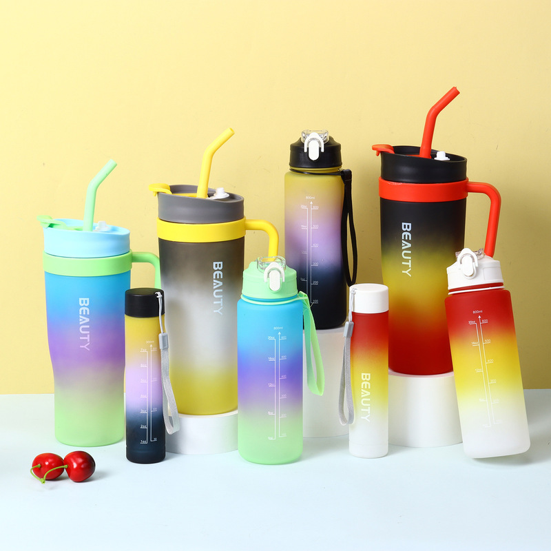 国境を越えた高価値の3ピースグラデーションカラープラスチックストローカップ大容量アイスバーカップハンドル付きカーカップウォーターカップ|undefined