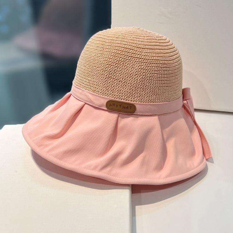 大きなつばの日よけ帽子夏の新しい日よけ麦わら帽子女性のフルカバー漁師の帽子顔を覆うサイクリング日焼け止め帽子屋外帽子|undefined