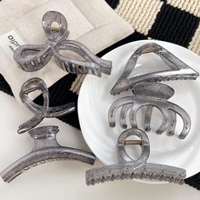 柏菲雅韩版高级细闪银黑色抓夹后脑勺盘发夹子鲨鱼夹慵懒大号发夹