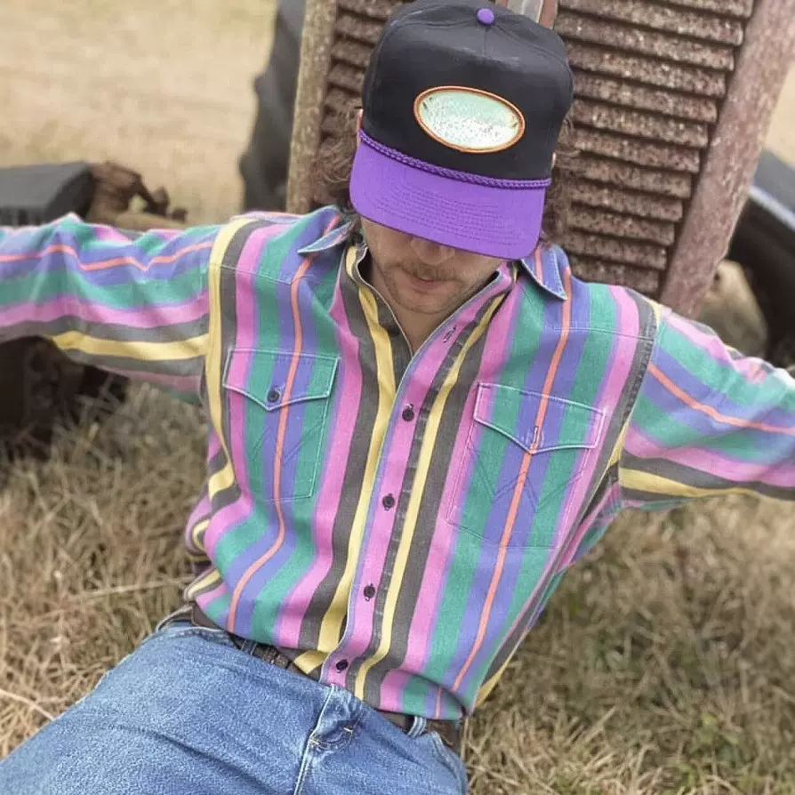 2024年新款欧美跨境亚马逊独立站3D数码印花条纹格子男士长袖衬衫