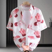 2025夏季新款时尚印花男士短袖衬衫 韩版潮流百搭休闲衬衫男上衣