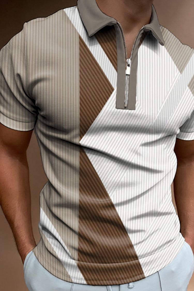 Camiseta Polo Casual de Manga Corta con Cuello Polo, Estilo Europeo y Americano, a Rayas Caqui, en Existencia, Popular en Europa y América