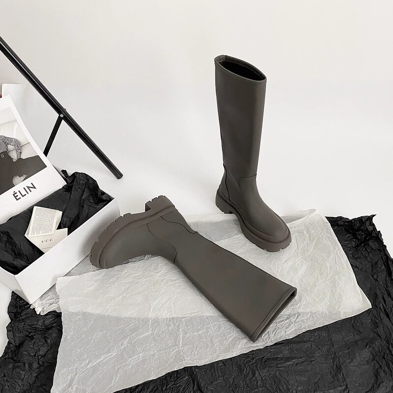 Grass planting machine walking in the world ~ [uncle's house] women's knee thick bottom slimming high Knight boots fleece-lined